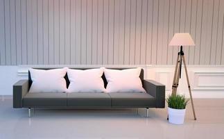 White Room Interior - Room elegant style - Room have black sofa lamp and plants. 3D rendering photo