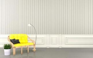 Sofa pillows lamp and plants on white living room empty. 3D rendering photo