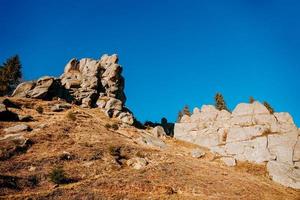 National park with rocks background. Thousand year old fortress of Tustan photo