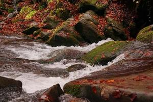 Carpathian mountain waterfall Shypot. Close-up of water