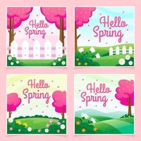 Hello Spring Social Media Post Template vector