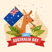 feliz día de australia con canguro y bandera vector