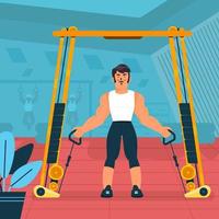 Hombre musculoso trabajar en concepto de gimnasio vector