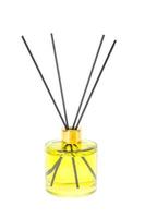 Diffuser flavor in glass bottle, wooden sticks. photo