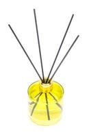 Diffuser flavor in glass bottle, wooden sticks. photo