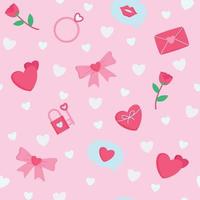 Seamless Valentine Pattern Contains Heart Ribbon Flower vector