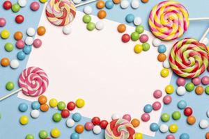 flat lay delicious colorful candies photo