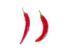 Two red small red chili peppers isolated on white background. photo