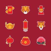 feliz año nuevo chino del conjunto de iconos de tigre de agua vector