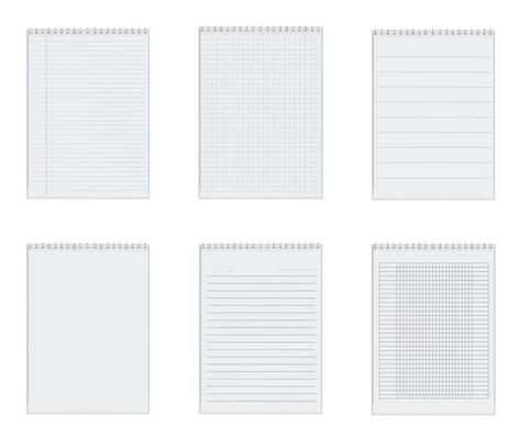 Realistic notebooks sheets. Lined, checkered and dots paper binder page for memo pads .