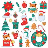 Set of Christmas elements. Color vector elements. Illustration for happy new year decor.