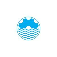 cog machine symbol, ocean water wave design logo vector