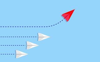 Different thinking, Courage to risk. leadership concept. Red paper plane changing direction from the group. Flat vector illustrations
