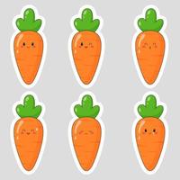 Set of stickers with cute cartoon carrot. Carrot emoji with different emotions. Flat vector illustrations.