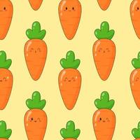 Seamless pattern of cute kawaii carrot. Vegetable print with different emotions of carrot. Flat vector illustration.
