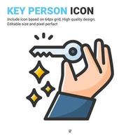 Key employee icon vector with outline color style isolated on white background. Vector illustration key person sign symbol icon concept for business, finance, industry, company, apps, web and project