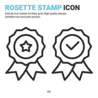 Rosette stamp icon in line style isolated on white background. Vector illustration of concept icon symbol sign for certificate, guarantee, industry, warranty, apps, web and project. Editable Stroke