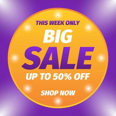 big sale banner or poster with orange and purple