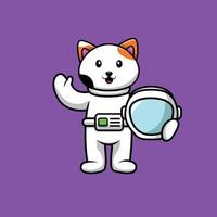 Cute Astronaut Cat Holding Helmet Cartoon Vector Icon Illustration