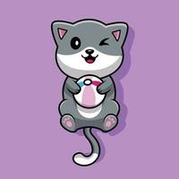 Cute Cat Playing Ball Vector Icon Illustration