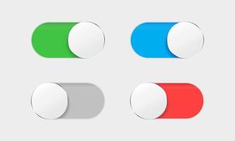 Vector illustration of button slider. Suitable for design element of switch on or switch off button, and user interface controller. Rounded slider enabled and disabled vector set.