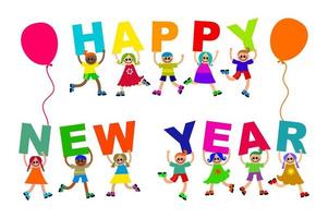 feliz año nuevo texto de celebración para niños vector