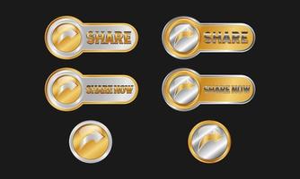compartir el botón de oro. compartir ahora con el símbolo de efecto brillante. plantilla de icono premium y de lujo vector