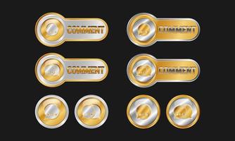 Comment Gold Button. With glossy effect and bubble chat symbol. Premium and luxury icon template vector