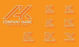ak, bk, ck, ek, gk, kk, mk, rk letter outline logo design vector