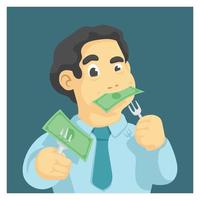 man bite money with fork anti corruption flat vector illustration