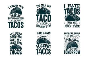 tacos camiseta cotizaciones paquete de diseño para camiseta y mercancía vector