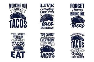 Tacos typography lettering t shirt design set with tacos graphics illustrations design vector