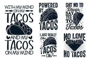 diseño de camiseta de letras tipografía de tacos con diseño de ilustraciones gráficas de tacos vector