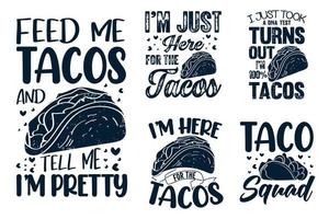 Tacos typography lettering t shirt design set with tacos graphics illustrations design vector