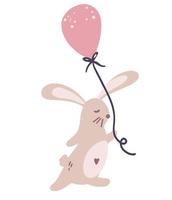 Bunny with a balloon. Animal character. Perfect for printing baby textiles, clothing Vector cartoon cute characters in  childish hand drawn scandinavian style.