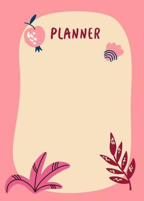 Planning list with palm leaves. Tropical summer elements. Template for agenda, schedule, notebooks, cards. Cartoon Vector illustration.