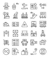 set of simple line airport icons vector