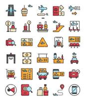 set of filled outline airport icons vector