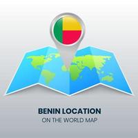 icono de ubicación de benin en el mapa mundial, icono de pin redondo de benin vector