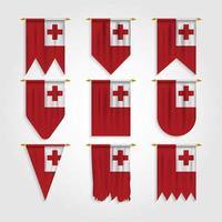 Tonga flag in different shapes, Flag of Tonga Islands in various shapes vector