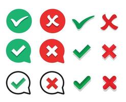 Check mark. green check mark and red cross icon set vector