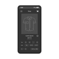 Mensewear shop smartphone interface vector template. Internet clothing store. Mobile app page design layout. Menswear and accessories site screen. Place order. Flat UI for application. Phone display