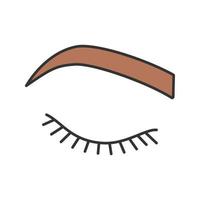 Closed woman eye color icon. Before eyelash extension. Soft angled eyebrows. Brows shaping. Microblading, tattooing. Isolated vector illustration