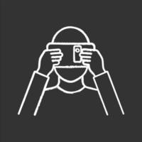 VR cardboard chalk icon. Virtual reality platform. Hand made VR headset with smartphone. Virtual reality player. Isolated vector chalkboard illustration