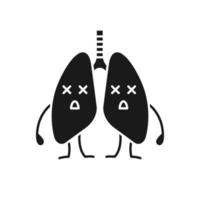 pulmones humanos muertos emoji glifo icono. símbolo de silueta. enfermedades respiratorias, problemas. tuberculosis, cáncer. sistema pulmonar insalubre. espacio negativo. vector ilustración aislada