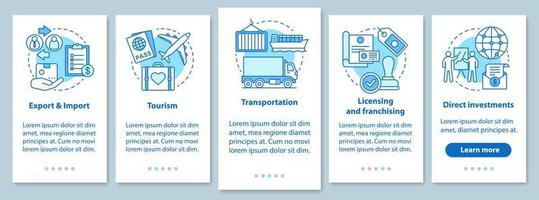 International business onboarding mobile app page screen with linear concepts. Global trading. Franchising walkthrough steps graphic instructions. UX, UI, GUI vector template with illustrations