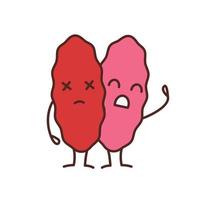 Sad thymus gland emoji color icon. Primary hematopoietic organ. Autoimmune diseases. Isolated vector illustration