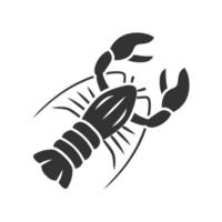 Lobster glyph icon. Seafood restaurant menu. Swimming marine animal with pincers. Delicacy food. Underwater fauna. Undersea inhabitant. Silhouette symbol. Negative space. Vector isolated illustration