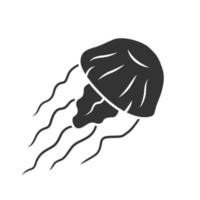 Jellyfish glyph icon. Swimming medusa. Underwater life. Aquatic animal. Marine aquarium. Toxic invertebrate jelly fish with tentacles. Silhouette symbol. Negative space. Vector isolated illustration