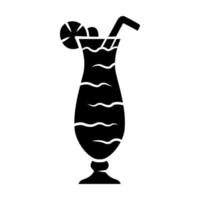 Cóctel en el icono de glifo de vidrio de huracán. bebida alcohólica refrescante para fiesta. vaso con bebida alta, rodaja de limón y paja. símbolo de silueta. espacio negativo. vector ilustración aislada